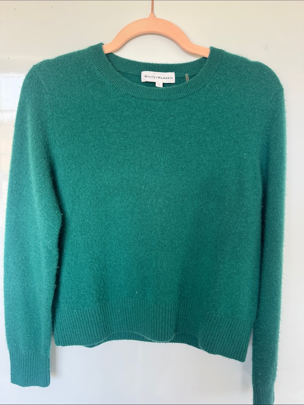 White + Warren Teal Cashmere Crewneck Sweater